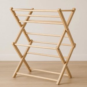 Folding Wooden Accordion Clothes Drying Rack For Natural Home Laundry Care And Easy Storage