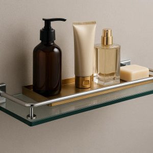 17 Wall Mounted Glass Bathroom Shelf With Rail For Luxury Modern Decor And Toiletry Storage Tray