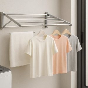 2 Space Saving Folding Wall Mounted Clothes Drying Rack For Laundry Room And Balcony Storage
