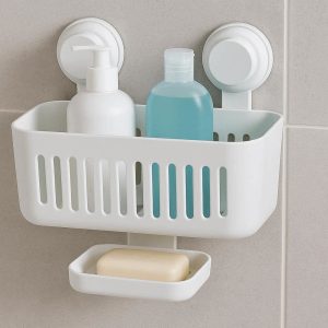 20 Suction Cup Bathroom Organizer Basket For Shower Wall Storage And Tool Free Soap Holder