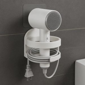 22 Self Adhesive Bathroom Hair Dryer Holder With Cable Organizer For Wall Mounted Salon Storage