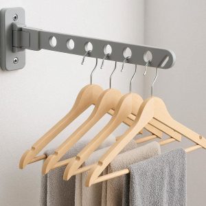 7 Wall Mounted Foldable Swing Arm Clothes Hanger With Five Holes For Small Laundry Room Drying
