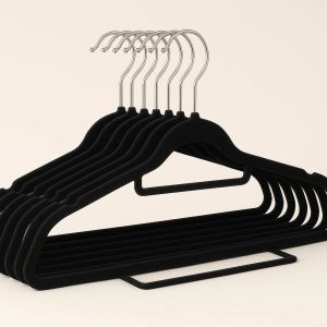 9 Slim Velvet Non Slip Clothes Hangers With Tie Bar For Space Saving Wardrobe Organization Set