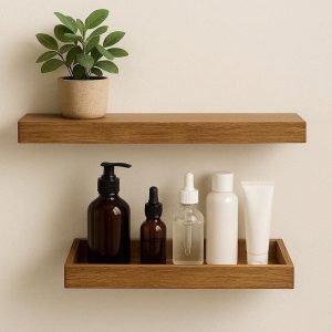 21 Floating Wooden Bathroom Shelf Set For Wall Decor And Skin Care Bottle Organization Tray