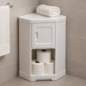 27 Corner Bathroom Cabinet With Waterproof Plastic Material For Hidden Toilet Paper And Towel Storage