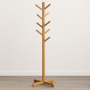 3 Natural Bamboo Standing Coat Rack With Eight Hooks For Entryway Hallway And Office Organization